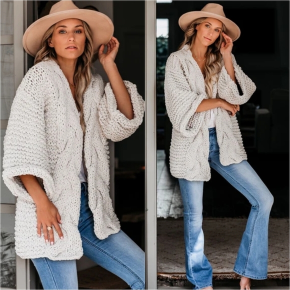 Handmade Chunky Chenille Large Cable Knit Cardigan - Picture 5 of 5